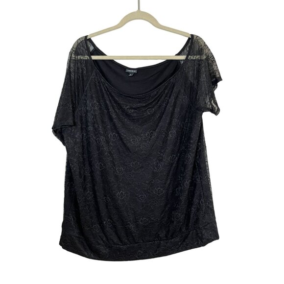 Torrid Floral Top 2X Black Lace Off Shoulder Sheer Neutral Feminine Minimalist - Picture 2 of 12